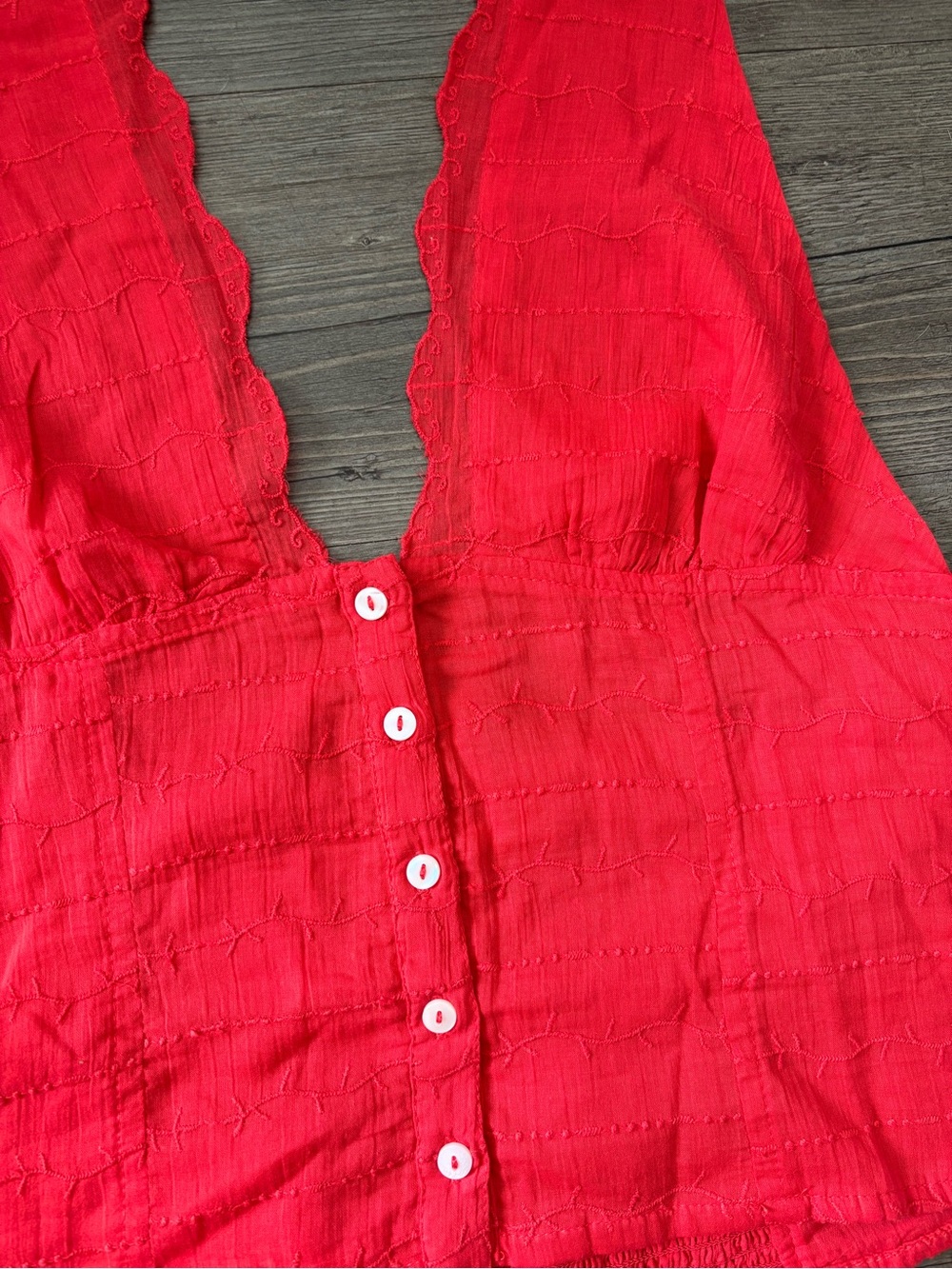 Free People Red Halter Button-Front Top - Picture 2 of 5